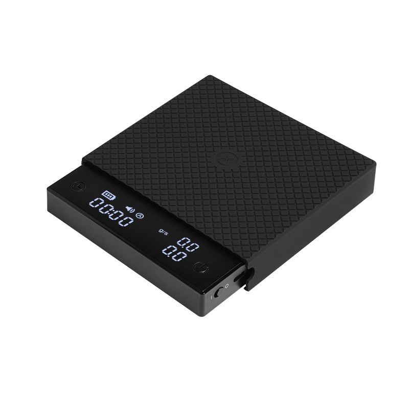 Black Mirror Mini Timemore, espressoweegschaal met doorstroomfunctie, draagbare koffieweegschaal, 2 kg/0,1 g, siliconen beschermpad, wit Black Mirror Mini Timemore, espressoweegschaal met doorstroomfunctie, draagbare koffieweegschaal, 2 kg/0,1 g, siliconen beschermpad, wit