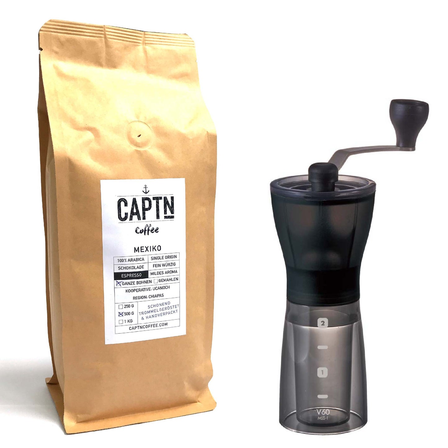 Set mit Hario Kaffeemühle und Espresso