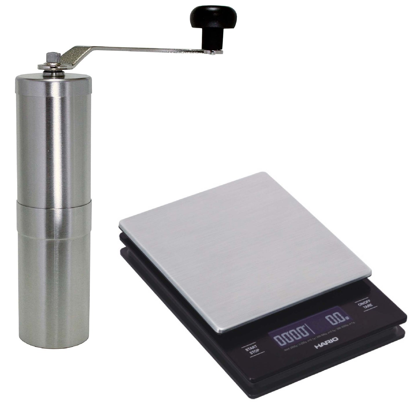 Porlex Tall II Kaffeemühle und Hario Waage V60 Metal Drip Scale im Set