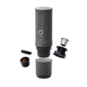 OutIn Nano tragbare elektrische Espressomaschine für unterwegs, für gemahlenen Kaffee oder Kapseln, Space Grey