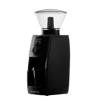 Baratza Encore ESP Pro elektrische Kaffeemühle schwarz, mit transprentem Bohnenbehälter, schräge Seitenansicht