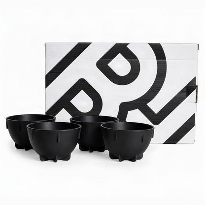 Barista Hustle Cupping Bowls in Schwarz vor Verpackung