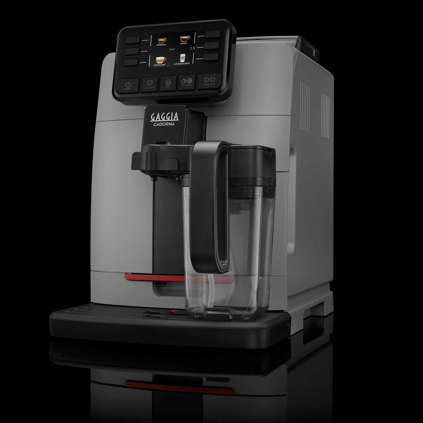 Gaggia Cadorna Prestige Over Ice Kaffeevollautomat Moonlight Grey, Ansicht seitlich, mit Milchkaraffe