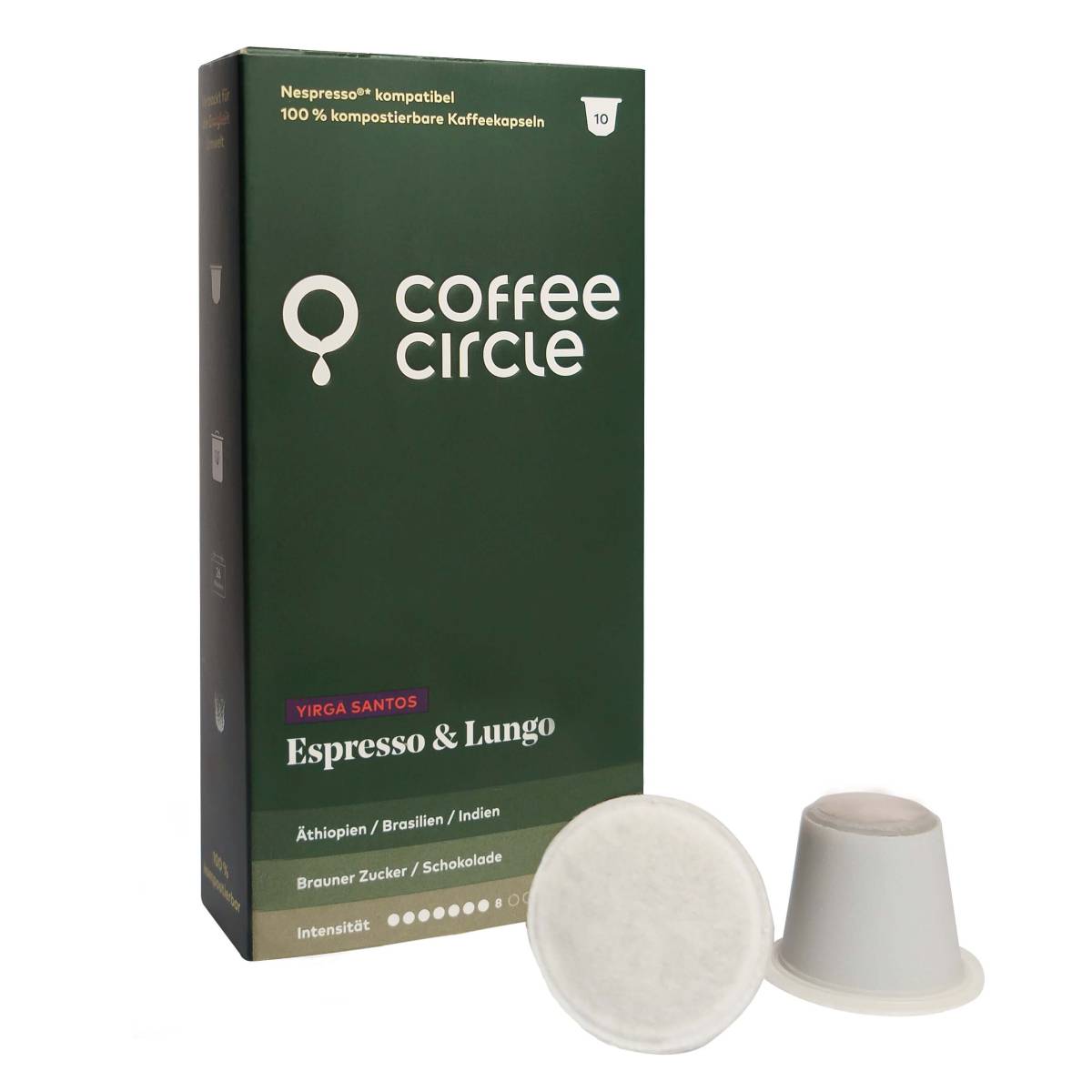 Coffee Circle Kaffeekapseln Espresso Lungo Yirga Santos, 10