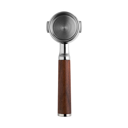 Fellow 58 mm bodenloser Siebträger aus Edelstahl mit Walnussgriff