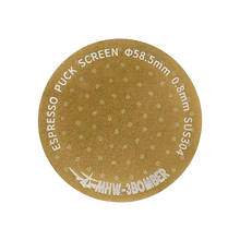 Load image into Gallery viewer, MHW-3BOMBER Espresso Puck Screen 58,5 mm Gold-Titan Frontansicht