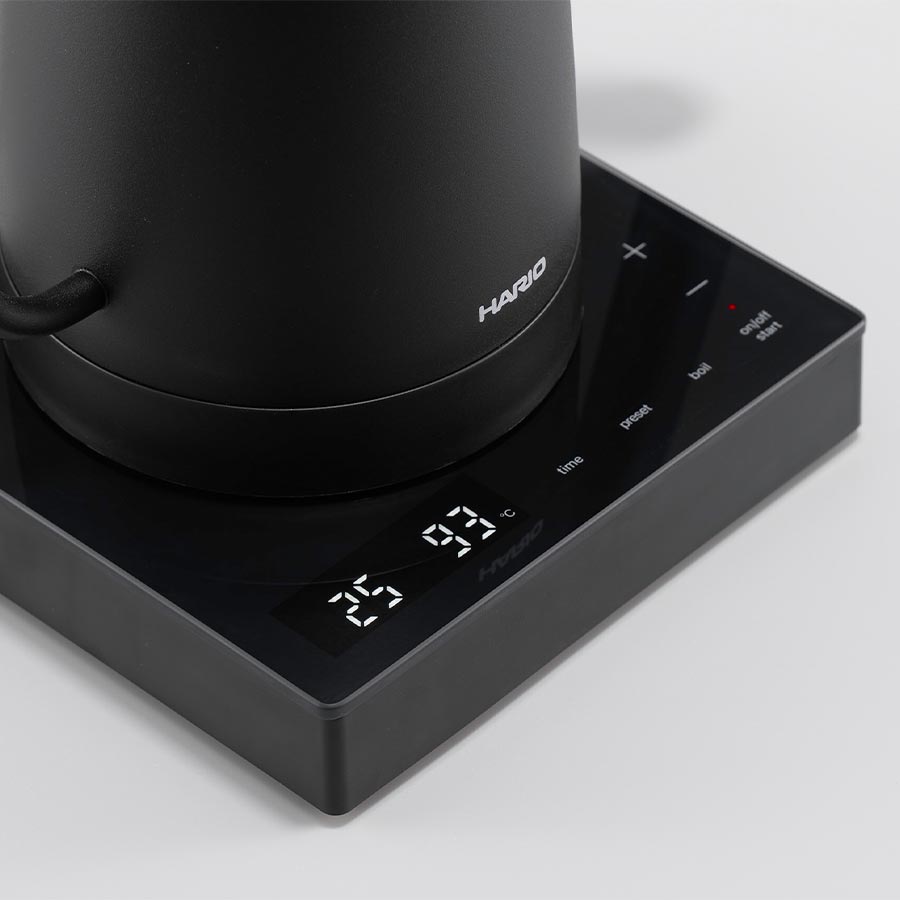 Hario Lyra elektrischer Wasserkocher 0,8 l Schwarz, Basis mit Temperatureinstellung