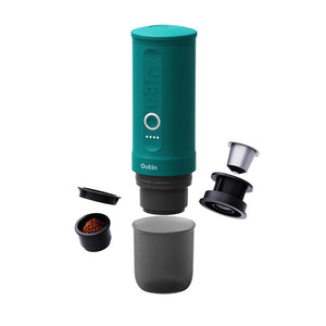 OutIn Nano tragbare elektrische Espressomaschine für unterwegs, für gemahlenen Kaffee oder Kapseln, Outin Teal