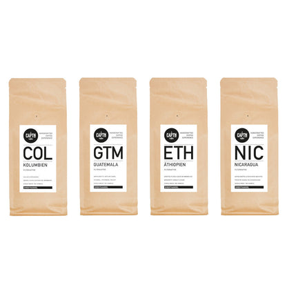 Probierpaket Filterkaffee mild vs. stark 4x 250g - 4 Kaffeesorten, gemischt