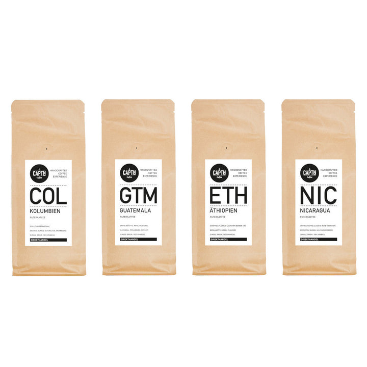 Probierpaket Filterkaffee mild vs. stark 4x 250g - 4 Kaffeesorten, gemischt