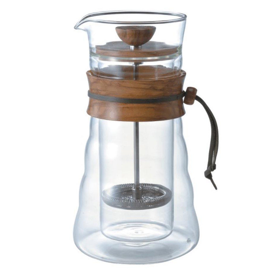 Hario French Press aus Glas mit Olivenbaumholz