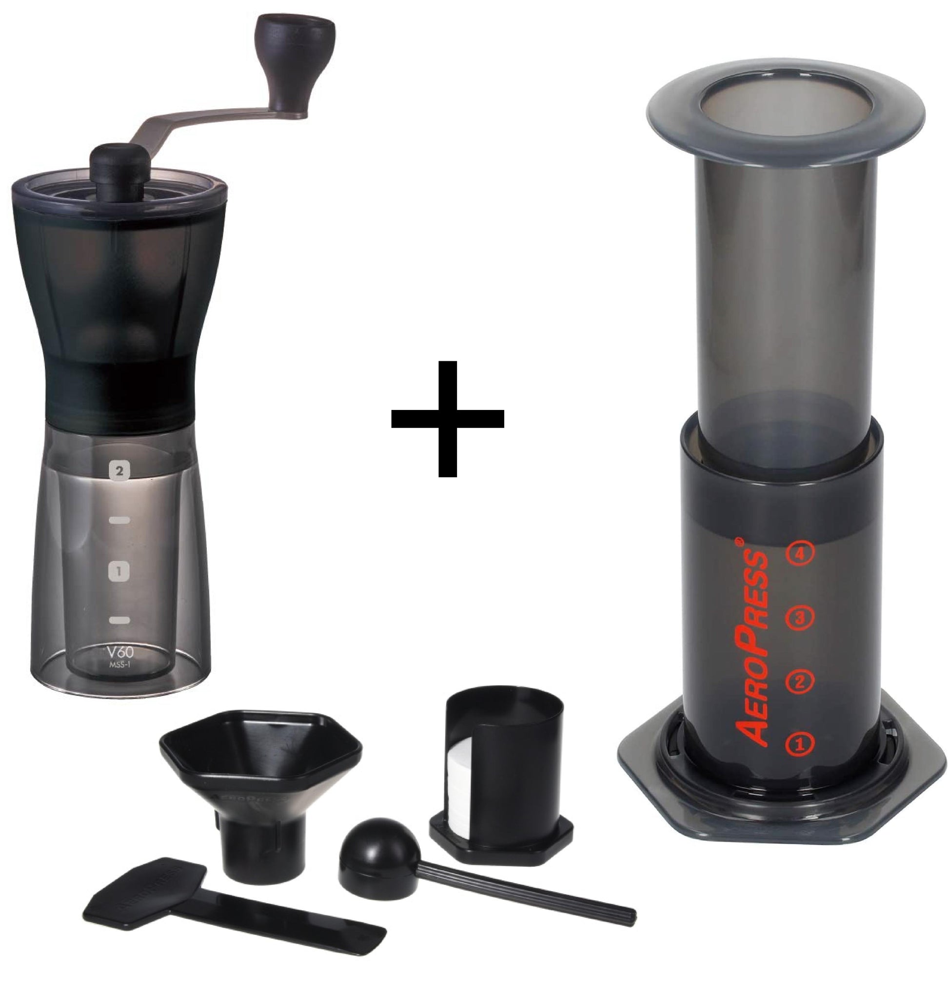 Barista Set mit Aeropress und Kaffeemühle