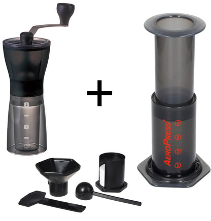 Barista Set mit Aeropress und Kaffeemühle