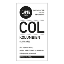 Load image into Gallery viewer, KOLUMBIEN Kaffeeetikett mit Logo