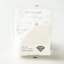 Load image into Gallery viewer, Origami Filterpapier Cup 4, für Origami Dripper M, Vorderseite der Verpackung