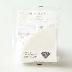 Origami Filterpapier Cup 4, für Origami Dripper M, Vorderseite der Verpackung